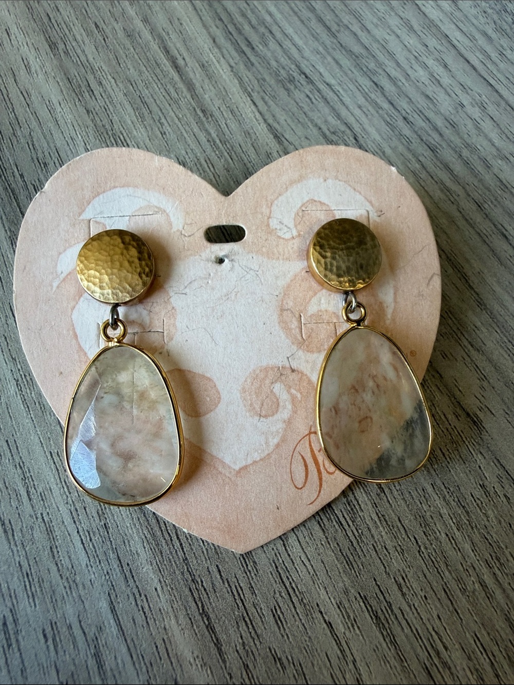 Gold-Tone Drop Earrings with Beige Marble Stone